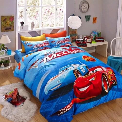 Home Textile Disney Blue MC Queen Car Bedding Set Boys Bedroom Decoration Blue Sheet Down Quilt Cover Pillowcase 3/4 Piece