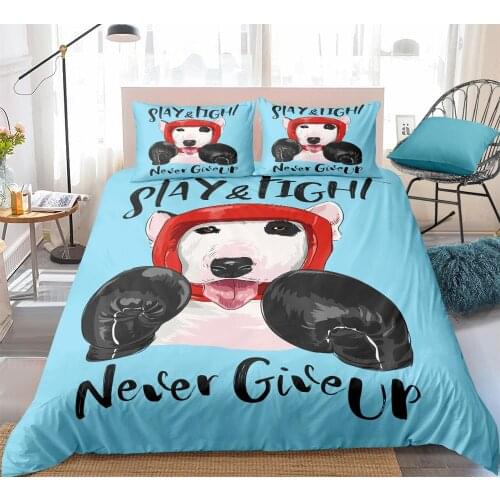 3-piece Boxing Dog Duvet cover set Cartoon handsome pet Bedding set quilt cover kids boys Blue Bedclothes dropship