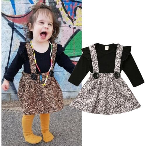 Infant Baby Girl Clothes Sets 0-24M Long Sleeve Romper+Leopard Bib Dress Warm Outfit Set