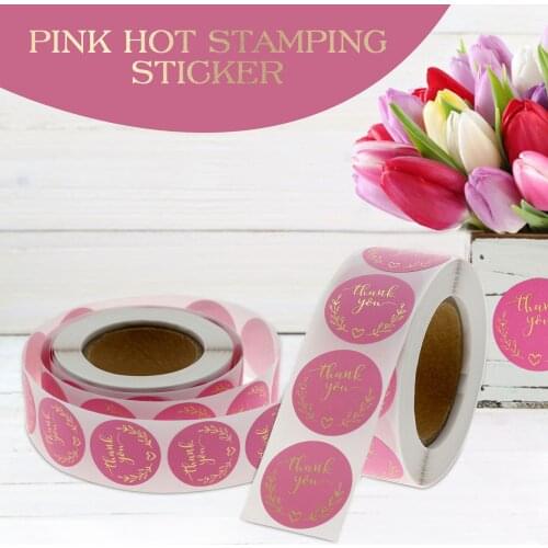 Round Pink Thank You Stickers Labels Decals For Handmade Wedding Gift Cards Envelope Sealing Label Stickers Labels Stationery