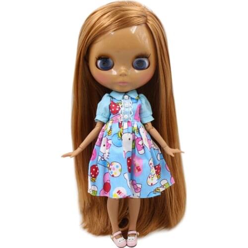 ICY DBS Blyth doll No.BL0535 Brwon straight hair Side part hair style JOINT body Chocolate skin Neo 30cm 1/6 BJD