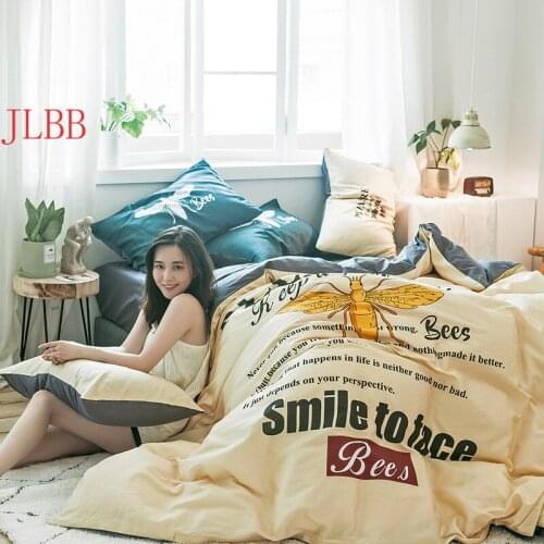 Hot! Digital Print 100% cotton bedding set yellow bee bedclothes cartoon duvet cover+flat sheet+Pillowcase Modern bed linen 4pcs