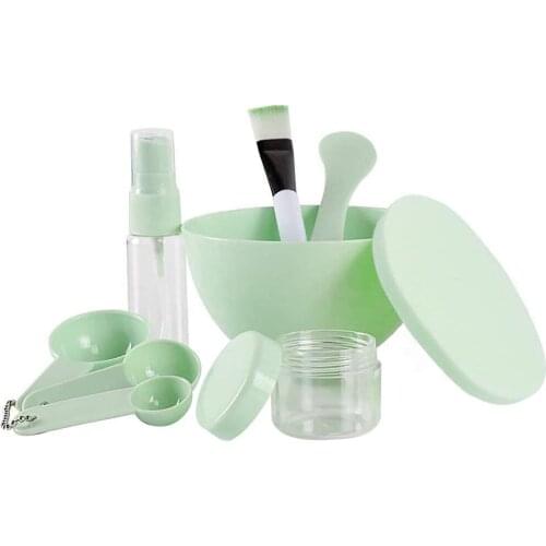 Face Mask Mixing Bowl Set, Lady Facial Care Facemask Mixing Tool Sets, Bowl Stick Brush Gauge Cleaning Mat 9 in 1 Set Pink