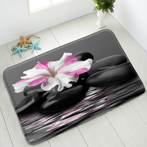 Anti-Slip Bath Mat Zen Stone Bamboo Flower Indoor Floor Mat Home Carpet Kitchen Bedroom Living Room Doormat Absorbent Foot Pad