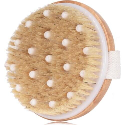 New Dry Skin Body Soft Natural Bristle SPA Brush Wooden Bath Shower Bristle Brush SPA Body Brush without Handle LX8369
