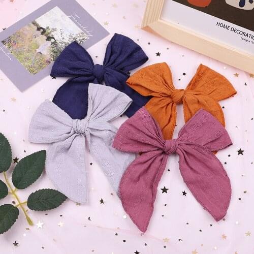 New Solid Color Large Bowknot Hair Clips For Cute Girls Cotton Linen Handmade Hairpins Boutique Barrettes Kids Hair Accessories