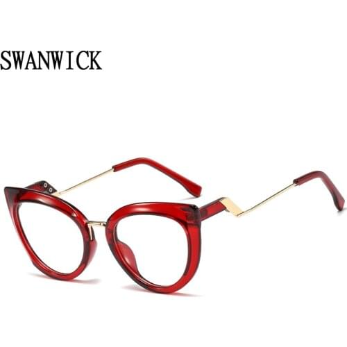 Swanwick anti blue light glasses half metal eyeglass frame for women cat eye spectacle frames black transparent female European