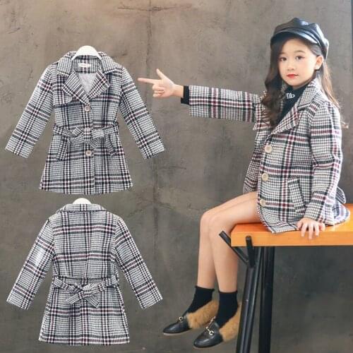 Baby Boy Girl Wool Jacket Long Single Breasted Warm Toddle Teens Lapel Tweed Coat Spring Fall Winter Baby Outwear Clothes 2-14Y