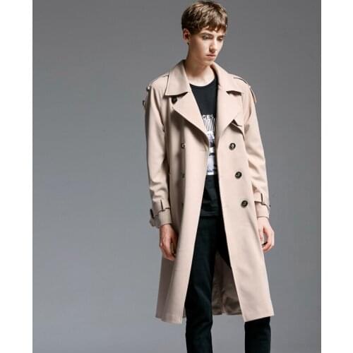 Autumn Winter New England X-long Men Windbreaker Coat Double Breasted Adjustable Waist Fashion High Quality 6XL