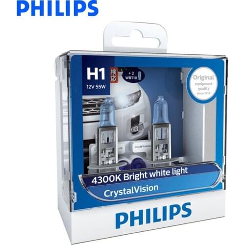Philips 100% original H1 H4 H7 H11 9005 9006 12V Crystal Vision 4300K Bright White Light Halogen Auto Headlight Fog Lamps , Pair