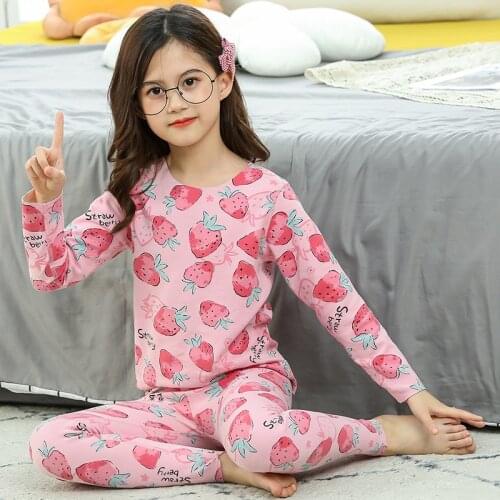 Toddler Girls Pajamas Kids Boys Sleepwear Home Clothes Autumn Suit Children Underwear Seamless Sets Baby Girl Strawberry Pyjamas