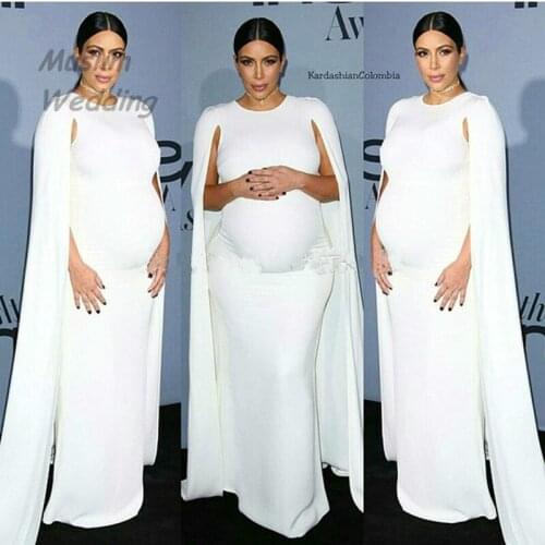 Celebrity Arabic Evening Dress For Pregnant Women Simple O Neck Long Formal Prom Dress With Cape 2020 Cheap Dubai Plus Size Gown