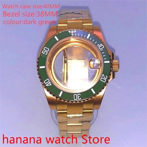 Suitable for NH35 36 Mingzhu2813 Miyata self-winding 40mm transparent back gold box series, with rotating drak green bezel