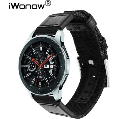 Genuine Nylon & Leather Watchband for Samsung Galaxy Watch 42mm 46mm / Active Active2 40mm 44mm Quick Release Strap Wrist Band