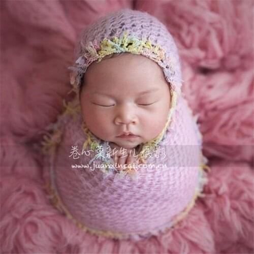 Pink Mohair baby lace bonnet and hat wrap Crochet Mohair baby bonnet hat Photography props