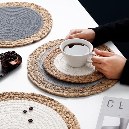 1pcs Natural Straw Placemat Woven Cup Rattan Drink Heat Mountains Insulation pad Dining Table Coasters Mats Kitchen Accessories