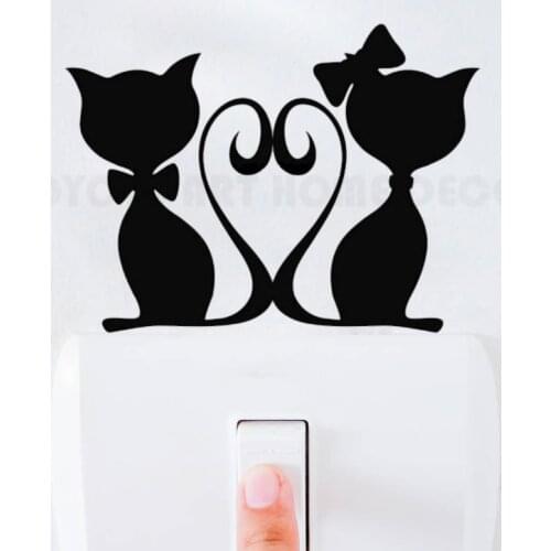 Removable Home Decorative Wall Art Sticker Loving Cat Light Switch Stickers Kids Bedroom Switch Wall Decor Sticker AY1154