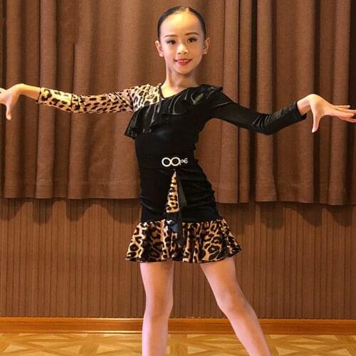 Fall Winter Latin Dance Dress Girls Long Sleeve Velvet Practice Clothing Kids Competition Dress Latin Dance Skirt Set BL5028