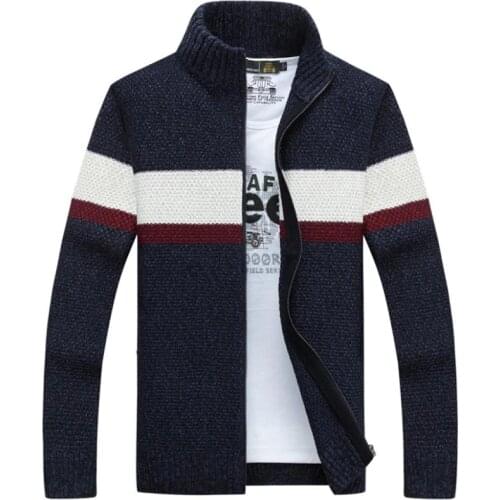 New Autumn Winter Mens Sweater Men Collar Solid Color Casual Sweater Mens Thick Knitted Cardigans
