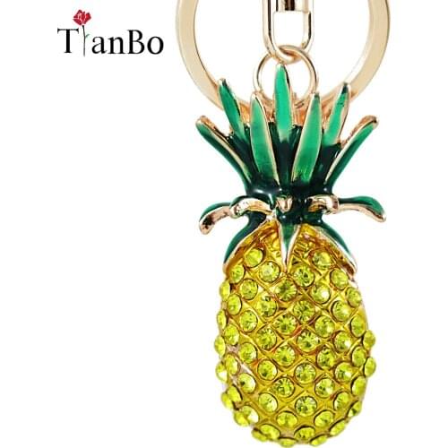 TianBo Pineapple Ananas Fruit Lovely Pendant Charm 3D Crystal Rhinestone Purse Bag Car Keyring Key Chain Wedding Party Girl Gift