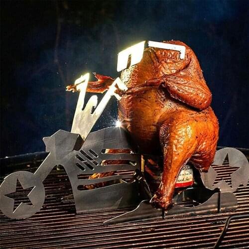 BBQ Chicken Stand Beer Funny American Motorcycle Stainless Steel Rack Tools Funny Roast Chicken Rack Grilling Roast Rack