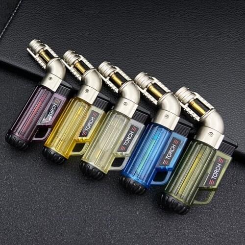 Fixed Flame Gas Lighter Jet Two Torch Lighter Cigarette Lighters Cigar Smoking Accessories Visible Gas Kitchen Cooking Lighter