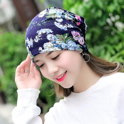 Women Print Flowers Beanie Multifunction Printed Hat Girl Casual Skullies Floral Turban Scarf Female Headwear Headwrap
