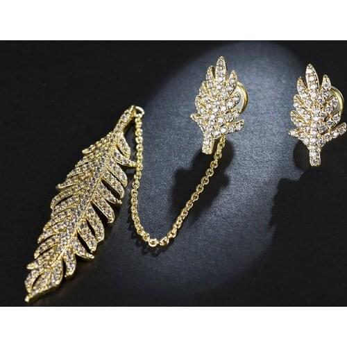 925 Sterling Silver Ear Needle Dual Used Asymmetry Leaf Earrings Studs Zircon Jewelry Gold Color Long Feather Earrings For Women