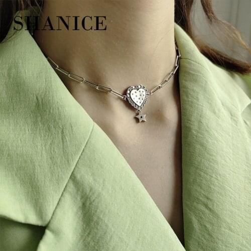 SHANICE Genuine 925 Silver Heart Chain choker collar harajuku Punk Choker women girls chocker emo Kawaii witch jewelry