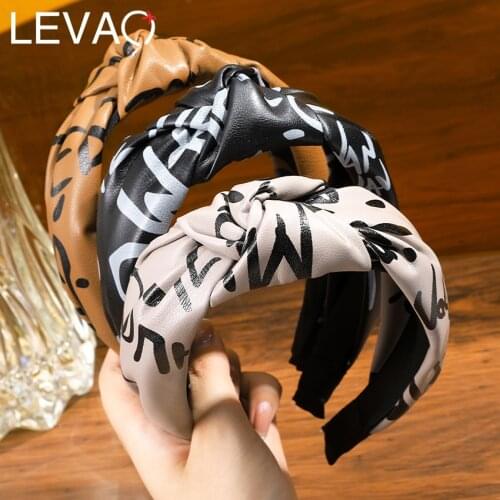 Levao PU Leather Headband For Women Fashion Hairbands Letter Knotted Hair Band Headwraps Head Hoop Bezel Female Hair Accessories