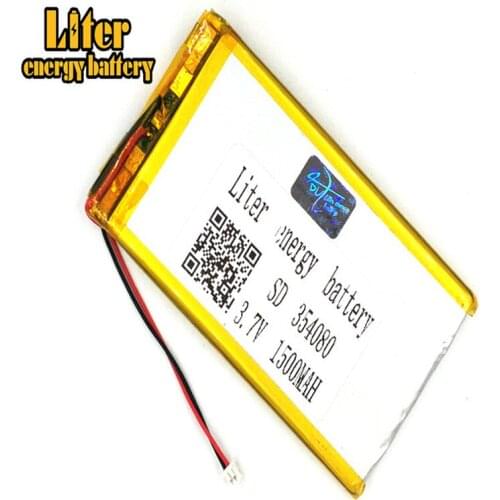 1.25MM 2pin connector 3.7V 1500mah 354080 e-books GPS PDA Recreational machines li po rechargeable battery