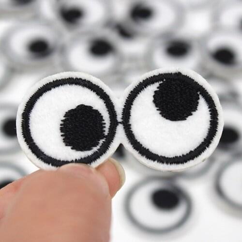 Cute 1pair Eyes Embroidered Patches Black White Small Appliques for Clothes Shoes T-shirt Sticker Stripes Diy Iron on Clothing