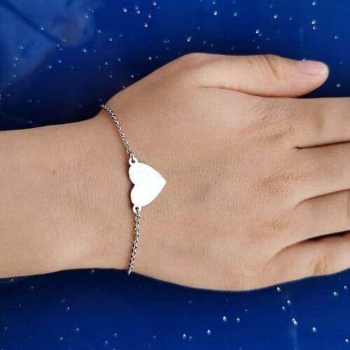 1 Pc Simple Solid Heart Stainless Steel Bracelet Charm Bracelets For Cute Women Girls Kids Princess Fashion Jewelry Lucky Gift