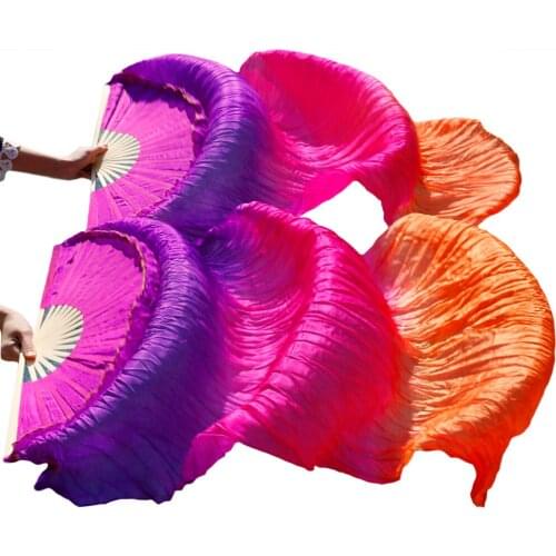 2018 female high quality Chinese silk veils dance fans Pair of belly dancing fans cheap hot sale Purple + rose+ orange
