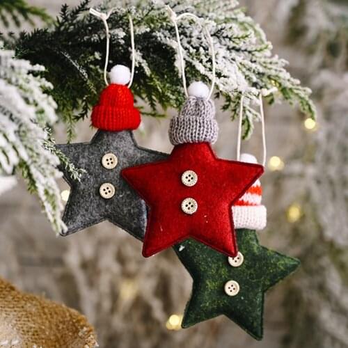 2021 Christmas Decorations Knitted Hat five-pointed Star Small Pendant 2020 Creative New five-star Small Tree Pendant украшения