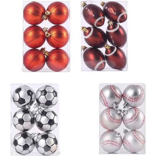 6PCS Christmas Balls Creative Football Pendant DIY Plastic Decoration Basketball Hanging Ornaments for Xmas Party Boy Sport Gift