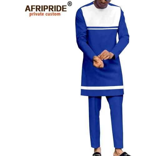 African Traditional Clothing for Men O-neck Long Sleeve Dashiki Shirts and Pants 2 Piece Set Tribal Outfits Bazin Riche A2116019
