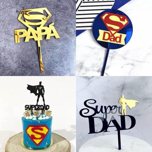 Acrylic Super PAPA Dad Cake Topper Happy Fathers Day Cake Topper Dad Fathers Birthday Cupcake Topper Party Cake Decorations