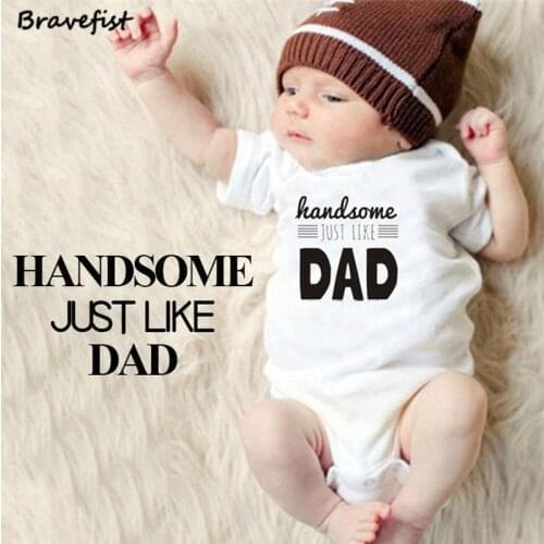 HANDSOME DAD Letters Print Newborn Bodysuits Short Sleeve Summer Kids Outfits 0-24Months White Clothes Tops Infant Jumpsuits