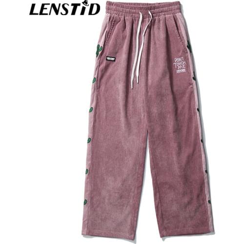 LENSTID Men Hip Hop Corduroy Baggy Jogger Pants Vintage Patchwork Cactus Harajuku Streetwear Sweatpants Spring Casual Trousers