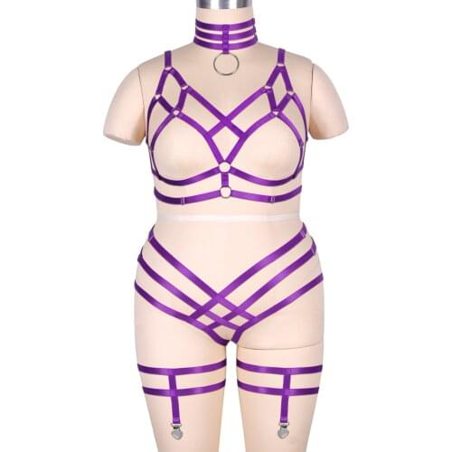 Exotic Costumes Sexy Lingerie 2Pc Full Body Women For Harness Cage Bra Garter Belts Collar Accessories Busty Plus Size Punk Goth