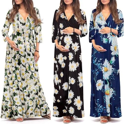 2021 Womens Pregnancy Flower Elegant V-neck Short Sleeve Dress Maternity Maternity Dresses for Photo Shoot Pregnant Clothes