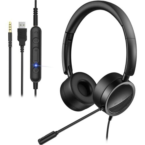 New Bee H360 USB Headset with Microphone for Computer 3.5mm Business Earphone Mute Noise Cancelling for Call Center Headphones