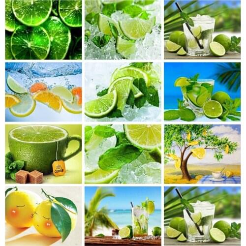 MOONCRESINDIY Diamond Painting Lemon Full Square Diamond Embroidery Fruit Cross Stitch Mosaic Kitchen Decoration