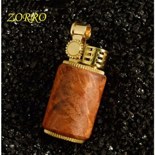 Medium brass metal engraved retro kerosene lighter sandalwood shell collection play