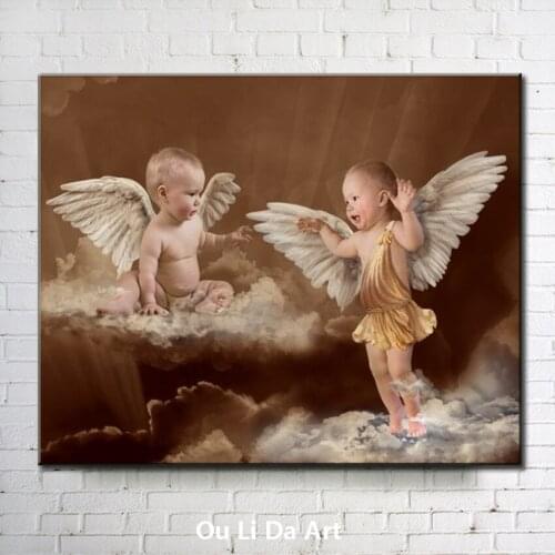 Classical figures cute baby boy angels oil paintings canvas printing printed on canvas kid room wall art decoration picture