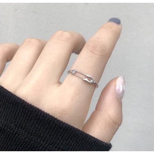 New Creative Zircon Silver Color Pin Ring Paper Clip Shape Adjustable ring For Women Fashion Party jewelry Wholesale