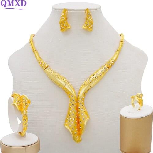 Dubai gold jewelry sets for women African wedding gifts bridal Party Bracelet Necklace earrings ring set