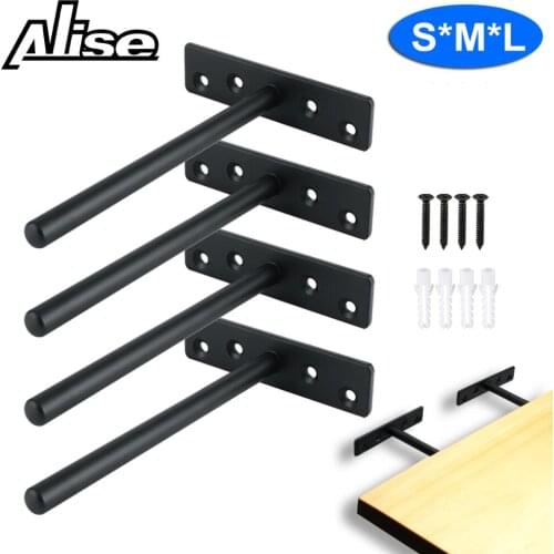 Alise 4 Pcs Stainless Steel Floating Shelf Bracket Heavy Duty Hidden Brackets Supports Blind Shelf Wall Mount 6-Inch,Matte Black