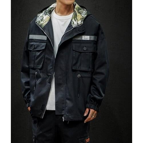 New Cargo Jacket Men Autumn Spring Black Hip Hop Coats Streetwear Mens Hooded Camouflage Army Green Casual Jackets Top Clothing